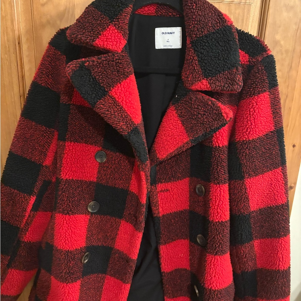 Old Navy Red and Black Sherpa Jacket